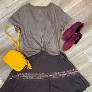 light Brown v neck t shirt